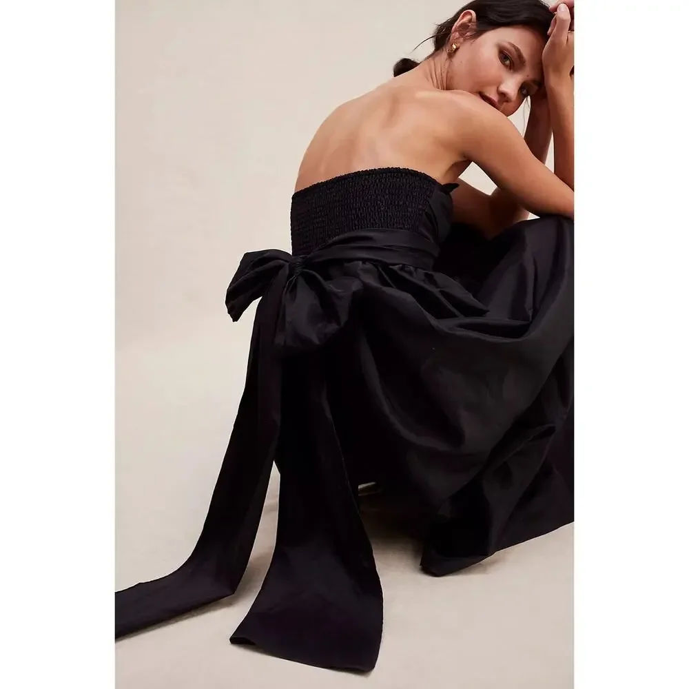FREE PEOPLE Jade Jumpsuit Dramatic Strapless Palazzo Nylon Jumpsuit Black Size S